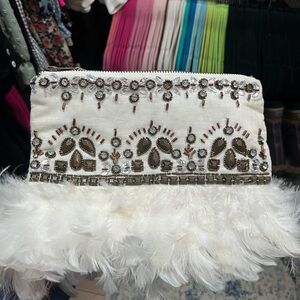 Anthropologie Clutch with Feather Trim